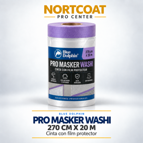 BlueDolphin PRO-MASKER WASHI – Protección con film y cinta Washi 140 cm × 10 m